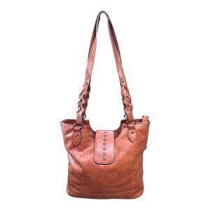 Sam & Hadley Brown Vegan Leather Tote Bag Purse Braided Straps & Outer Pocket